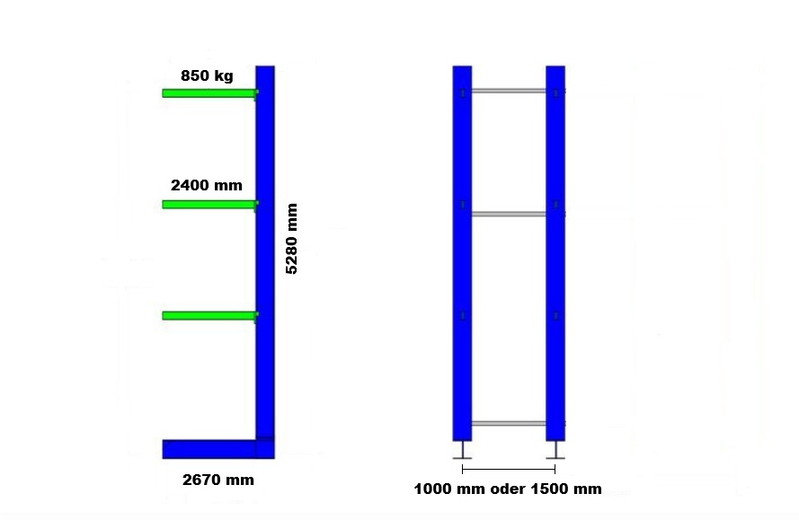 Kragarmregal Ohra 528 cm hoch, gebraucht