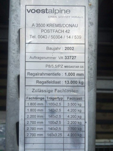 23 metri lineari di scaffalature portapallet zincate Voest