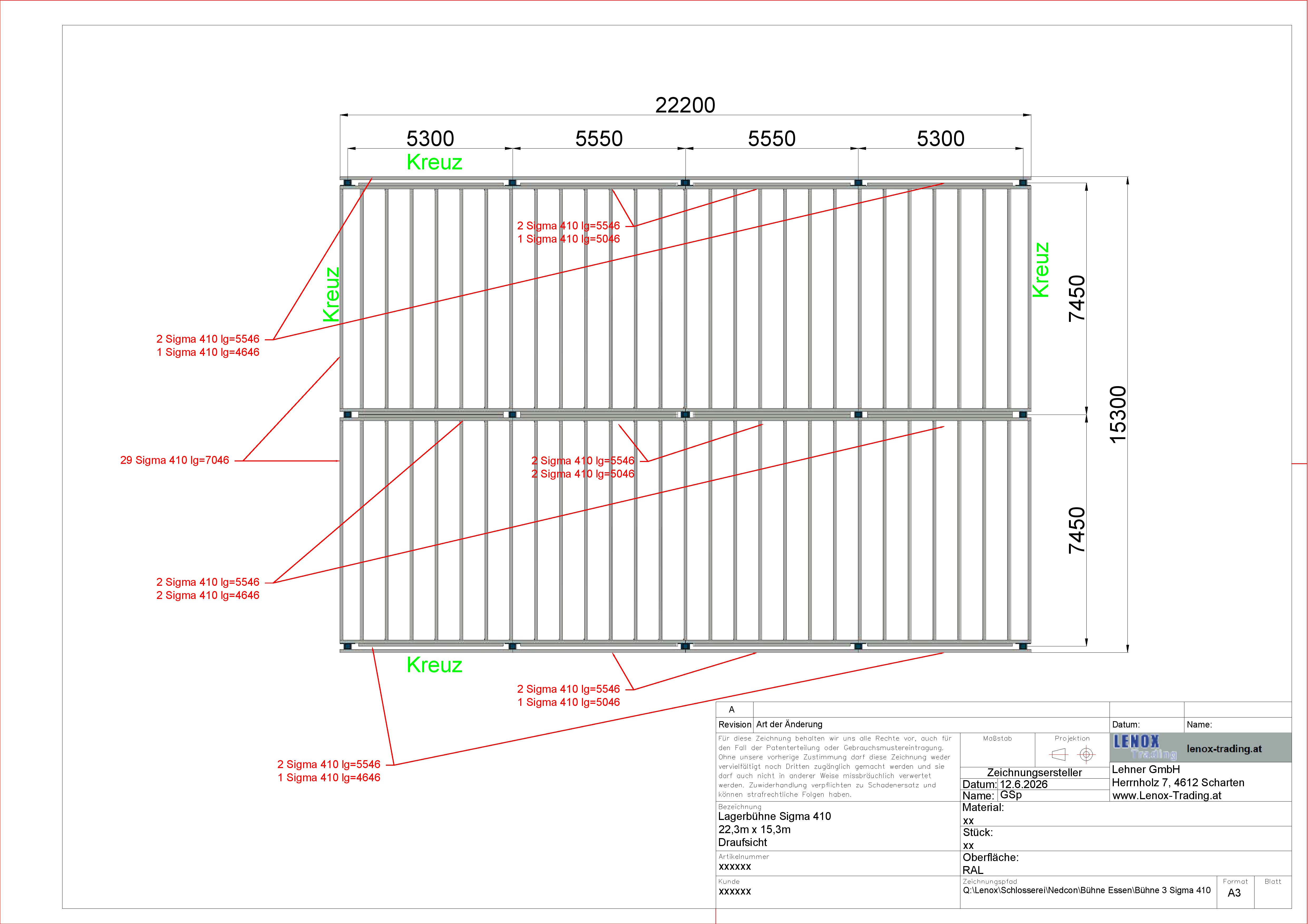 340 m² Lagerbühne Nedcon ca. ca. 22,2 m x 15,3 m